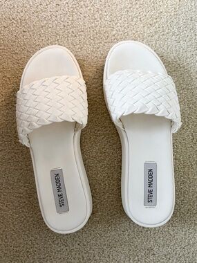 Steve Madden White Braided Slide Sandals